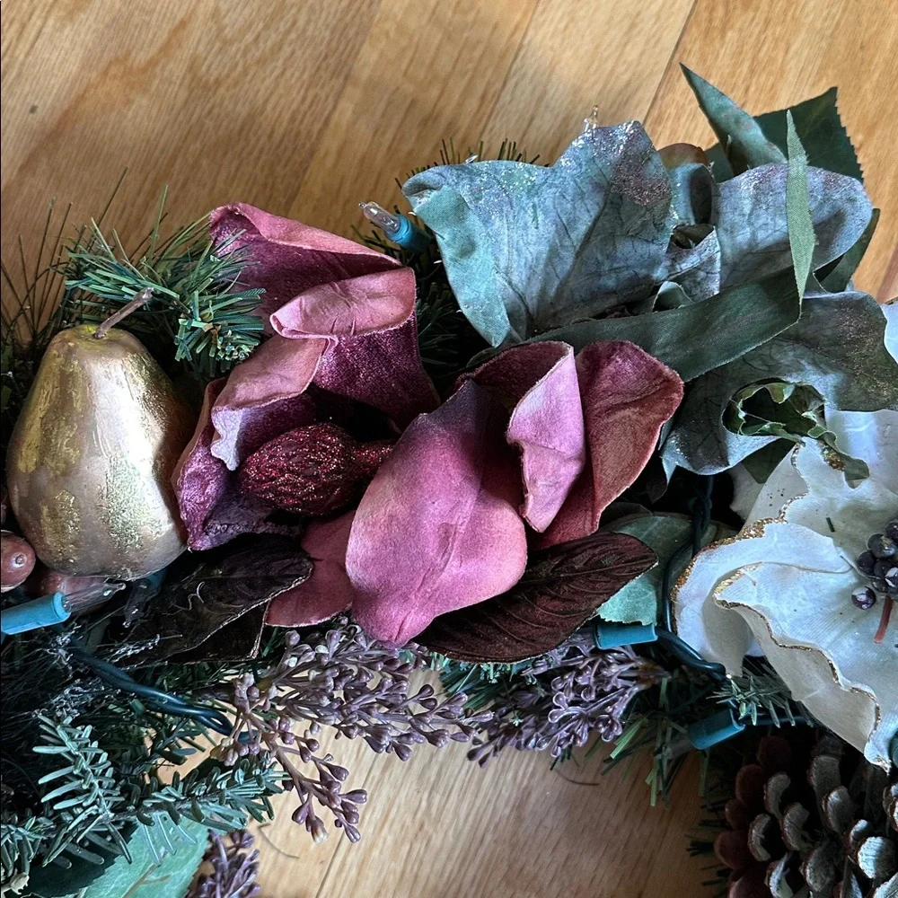 Handcrafted Gold and Mauve Pink Holiday Wreath